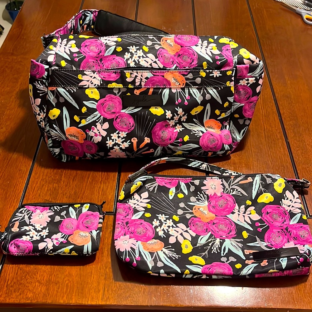 JuJuBe Be 3 Bag Set | Black & Bloom Hobobe